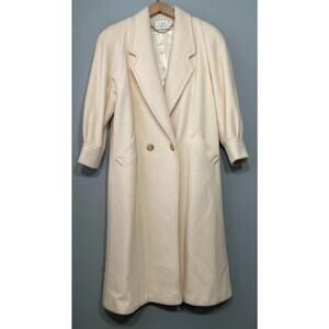 Worumbo Size 8 Ivory Wool Trench Pea Coat Double Breasted Union Made Old Money